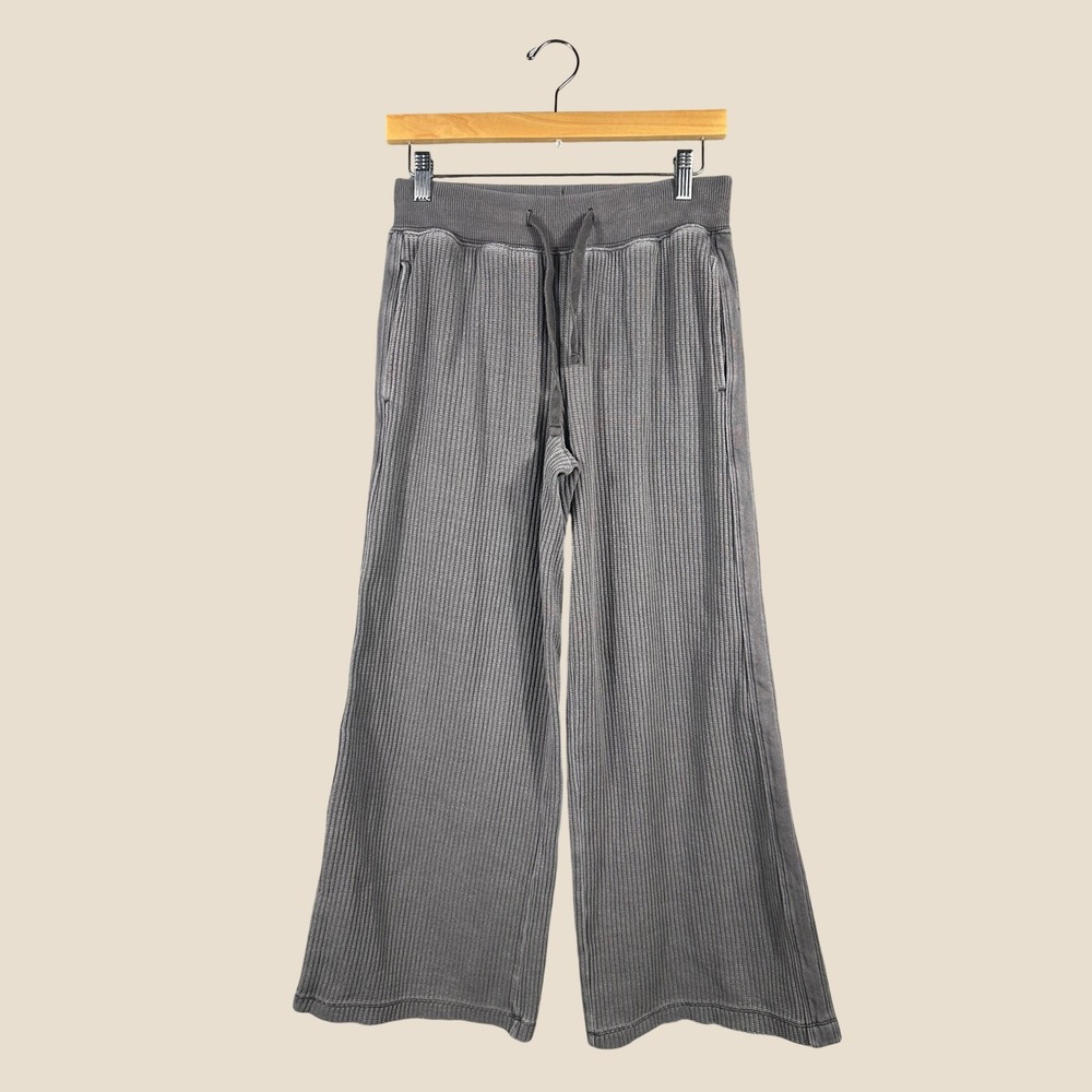 Aerie Wide Leg Waffle Knit Lounge Pants Charcoal Gray Drawstring Small
